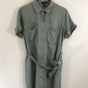 Light army green linen shift dress, Sz M.